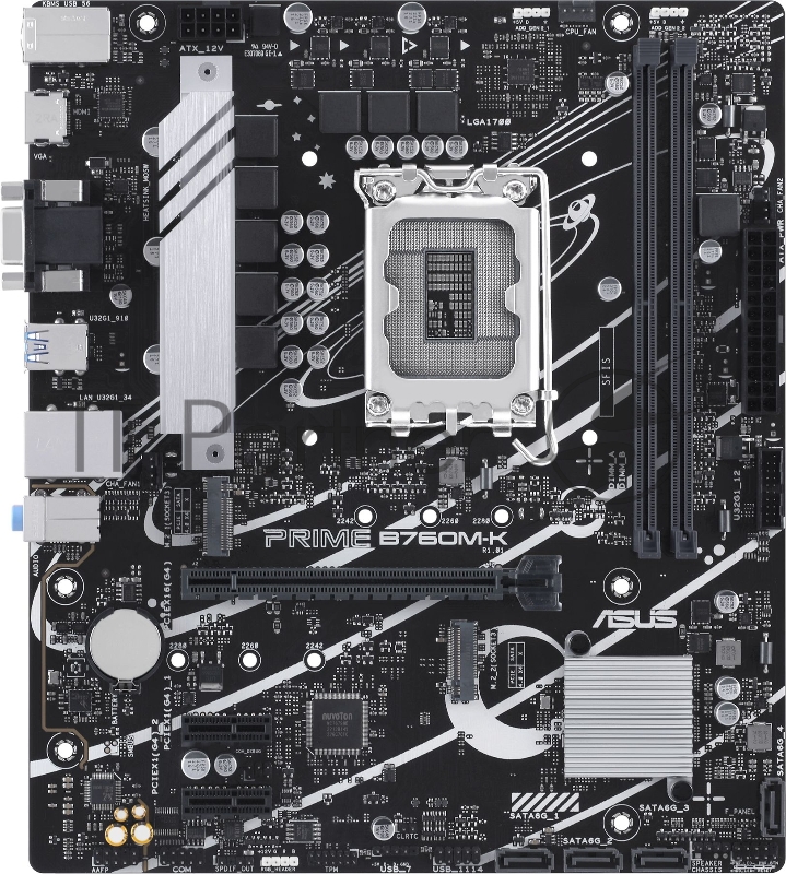 Материнская плата ASUS PRIME B760M-K, LGA 1700, Intel B760, 2xDDR5, 4xSATA, 2xM.2, 1xPCIe 4.0 x16, 2xPCIe x1, 1xHDMI, 1xVGA, 1x 2.5Gb LAN, 2xUSB-A 3.2 Gen 1, 2xUSB-A 2.0, 3x3.5 мм, 7.1, mATX