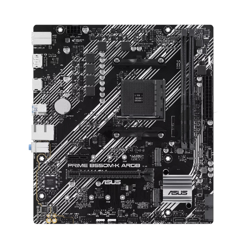 Материнская плата ASUS PRIME B550M-K ARGB, Socket AM4, AMD B550, 2xDDR4, 4xSATA, 2xM.2, 1xPCI-E 4.0 x16, 1xPCI-E x1, 1xHDMI, 1xDP, 1x 1Gb LAN, 4xUSB-A 3.2 Gen 1, 2xUSB-A 2.0, 3x3.5 мм, 7.1, Micro-ATX