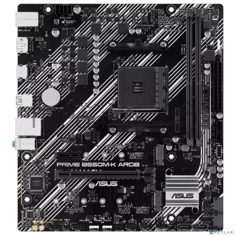 Материнская плата ASUS PRIME B550M-K ARGB, Socket AM4, AMD B550, 2xDDR4, 4xSATA, 2xM.2, 1xPCI-E 4.0 x16, 1xPCI-E x1, 1xHDMI, 1xDP, 1x 1Gb LAN, 4xUSB-A 3.2 Gen 1, 2xUSB-A 2.0, 3x3.5 мм, 7.1, Micro-ATX