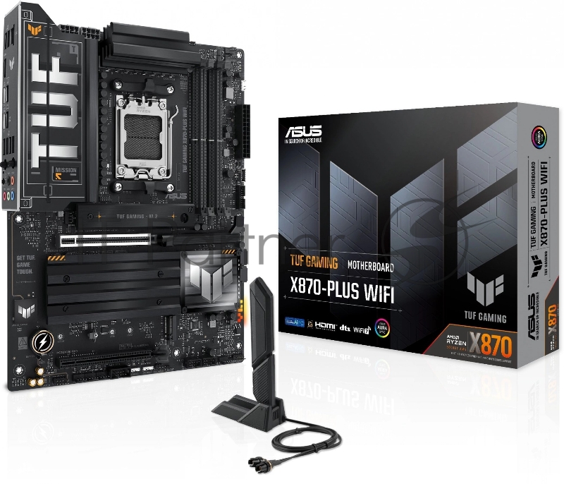 Материнская плата ASUS TUF GAMING X870-PLUS WIFI, AM5, AMD X870, 4xDDR5, 2xSATA, 4xM.2, 1xPCIe 5.0 x16, 1xPCIe 4.0 x4, 1xHDMI, 1xUSB-C 3.2 Gen 2, 1xUSB-C 3.2 Gen 2x2, 2xUSB-C 4.0, 1x 2.5Gb LAN, 1xUSB-A 2.0, 3xUSB-A 3.2 Gen 2, 4xUSB-A 3.2 Gen 1, 5x3.5