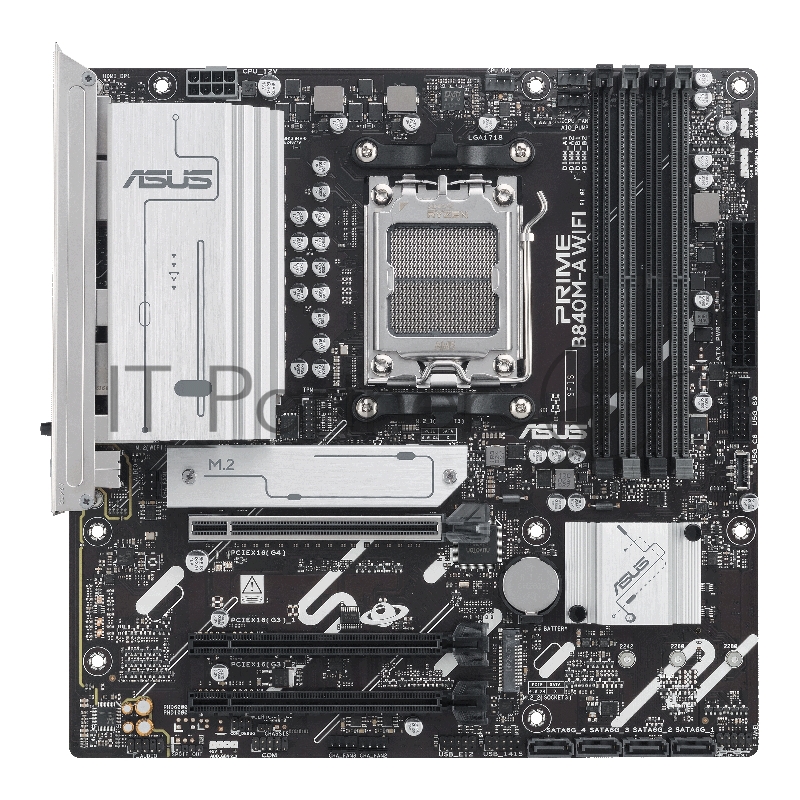 Материнская плата ASUS PRIME B840M-A WIFI, AM5, AMD B840, 4xDDR5, 4xSATA III, 3xM.2, 1xPCIe 4.0 x16, 2xPCIe 3.0 x16 (x1), 2xDP, 1xHDMI, 1x 2.5Gb LAN, Wi-Fi 6E, 2xUSB-A 10Gbps, 1xUSB-C 5Gbps, 4xUSB-A 2.0, 3x3.5 мм, 7.1, micro-ATX