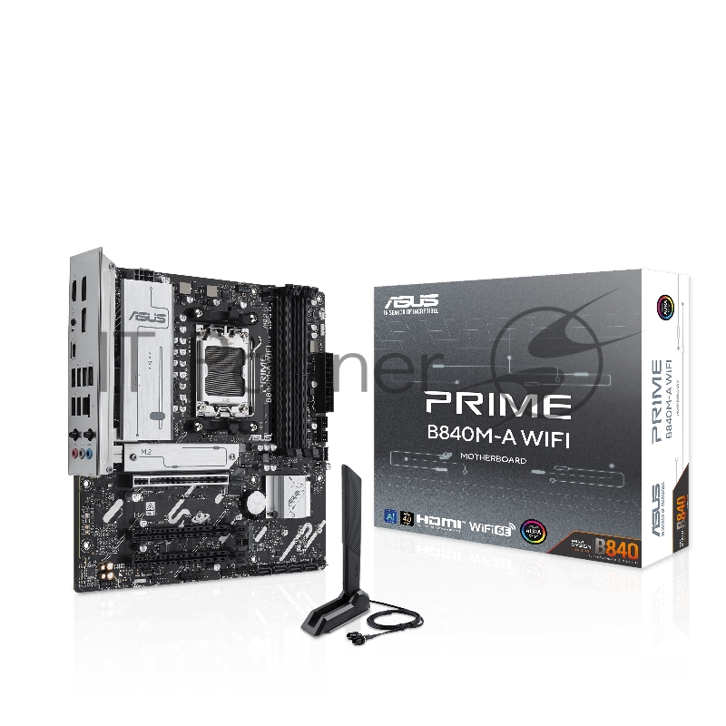 Материнская плата ASUS PRIME B840M-A WIFI, AM5, AMD B840, 4xDDR5, 4xSATA III, 3xM.2, 1xPCIe 4.0 x16, 2xPCIe 3.0 x16 (x1), 2xDP, 1xHDMI, 1x 2.5Gb LAN, Wi-Fi 6E, 2xUSB-A 10Gbps, 1xUSB-C 5Gbps, 4xUSB-A 2.0, 3x3.5 мм, 7.1, micro-ATX
