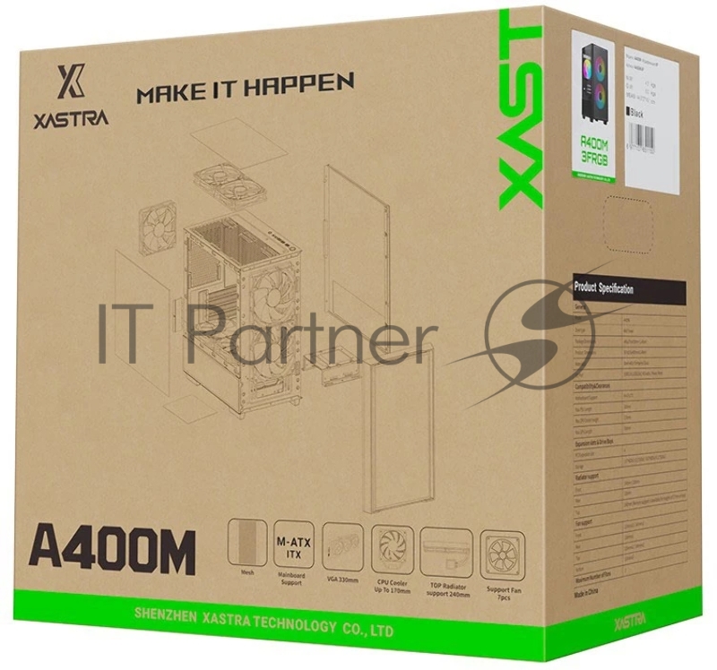Компьютерный корпус XASTRA A400M 0F Black mATX/Mesh/Screwless TG+Mesh/ no fans/ A400M-0F