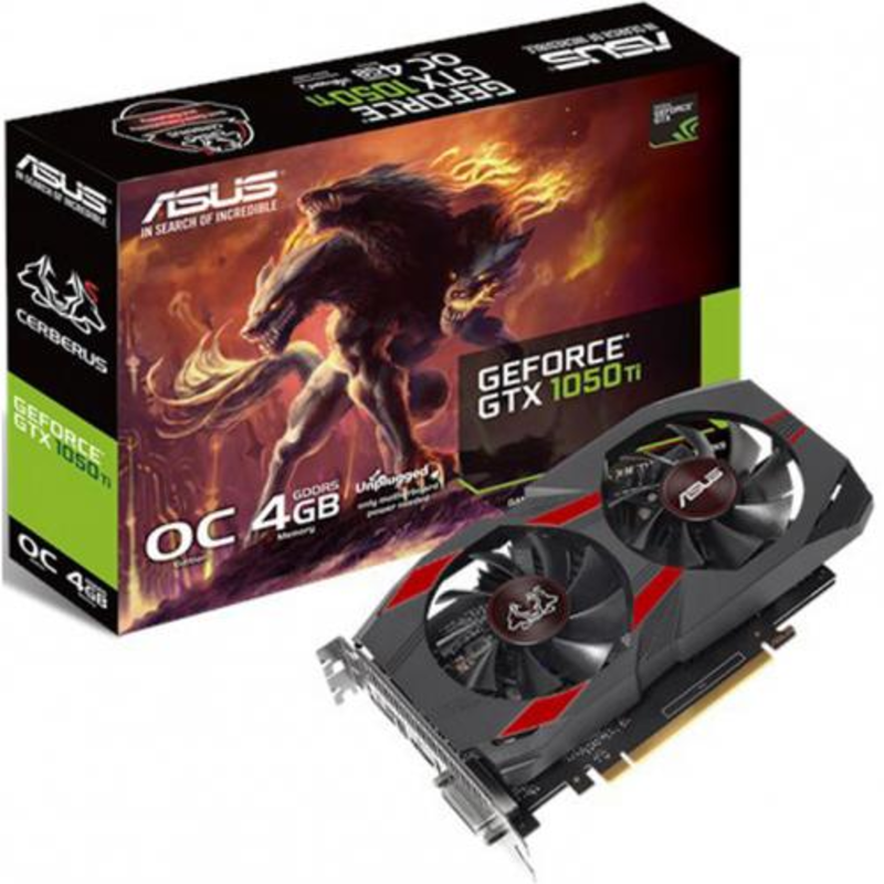 Видеокарта ASUS GeForce GTX 1050 Ti 4ГБ CERBERUS-GTX1050TI-O4G (GeForce GTX 1050 Ti, DDR5, DVI, HDMI, DP) (PCI-E)