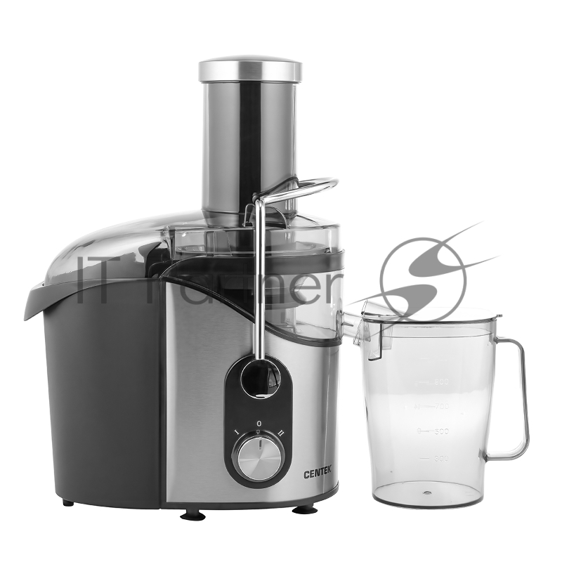Соковыжималка Centek CT-1212 (черный/сталь) 1200Вт, 2 скор., стакан 1100 мл, горловина 75мм