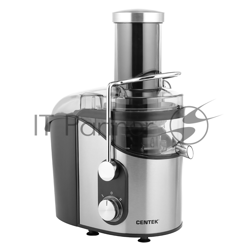Соковыжималка Centek CT-1212 (черный/сталь) 1200Вт, 2 скор., стакан 1100 мл, горловина 75мм