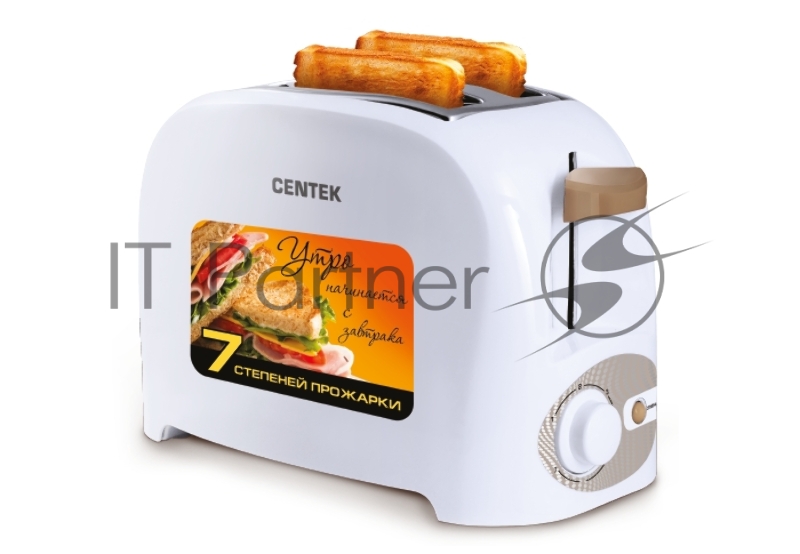 Тостер Centek CT-1420 (белый) 750 Вт, 7 уровней мощности, теплоизолированный корпус, функция отмены
