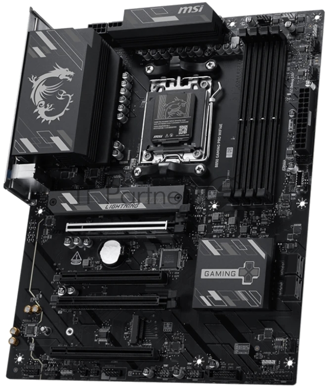 Материнская плата MSI B850 GAMING PRO WIFI6E B850, AM5, 4*DDR5, 4*PCIEx16, 2*M.2, 2*TypeC, 3*USB3.2Gen2, 6*USB3.2Gen1, 4*USB2.0, 4*SATA3.0, 2.5G, DP, HDMI, ATX, RTL