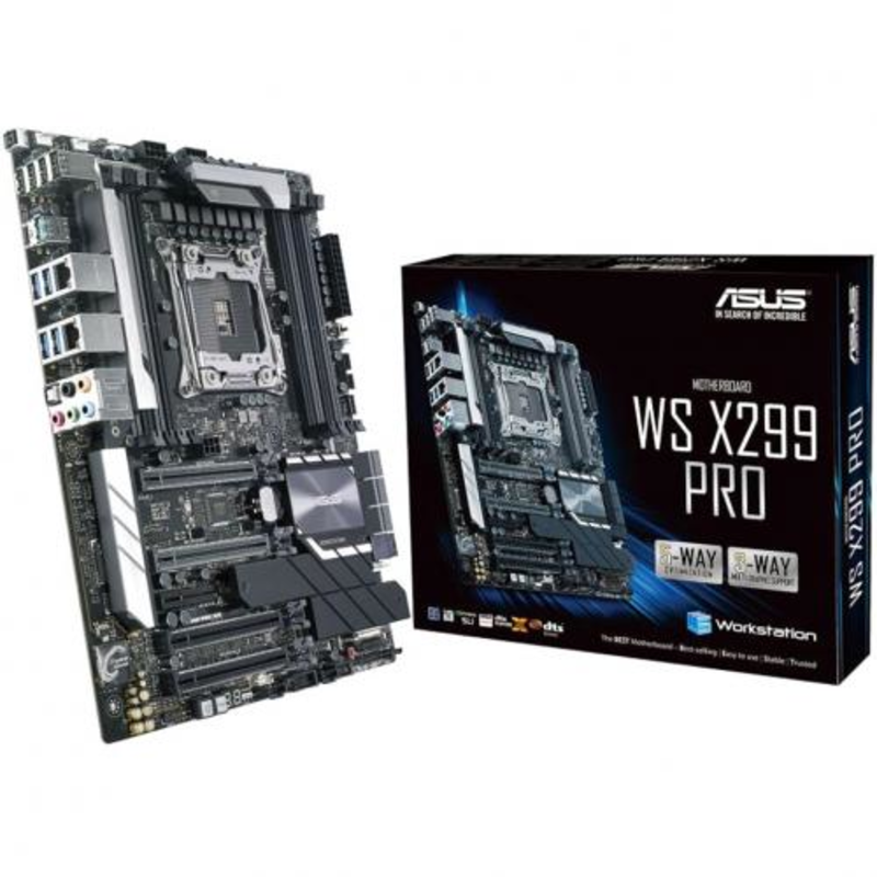 Мат. плата Socket2066 ASUS WS X299 PRO (iX299, 8xDDR4, M.2, U.2, SATA III, RAID, 4xPCI-E, 2x1Гбит LAN, USB3.1, ATX)