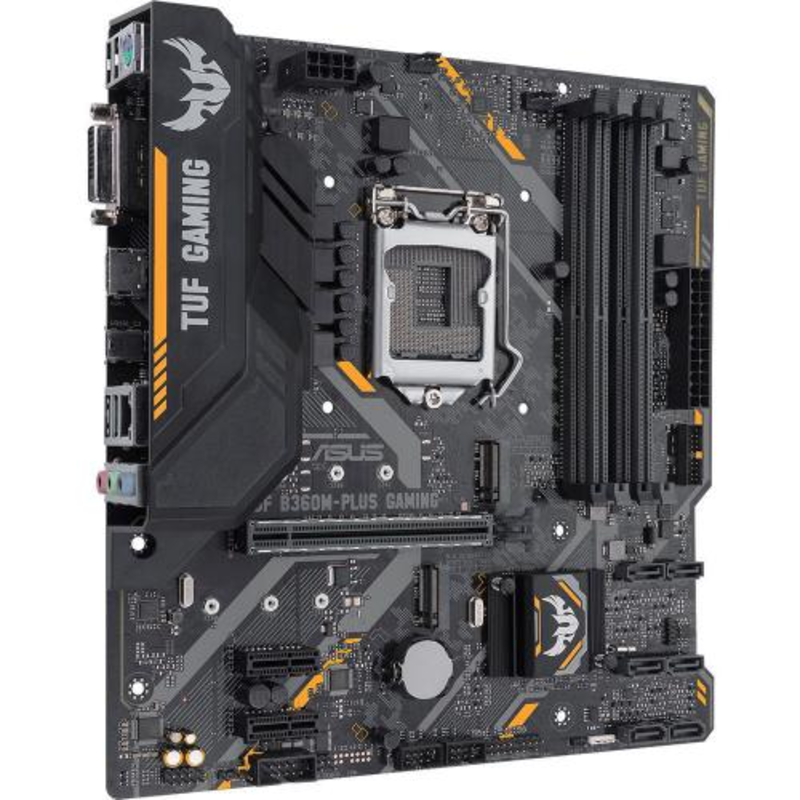 Мат. плата Socket1151 ASUS TUF B360M-PLUS GAMING (iB360, 4xDDR4, M.2, SATA III, PCI-E, DVI, HDMI, 1Гбит LAN, USB3.1, mATX)