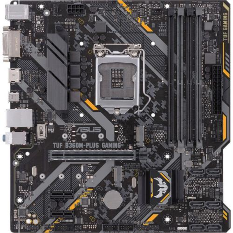 Мат. плата Socket1151 ASUS TUF B360M-PLUS GAMING (iB360, 4xDDR4, M.2, SATA III, PCI-E, DVI, HDMI, 1Гбит LAN, USB3.1, mATX)