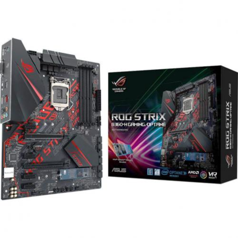 Мат. плата Socket1151 ASUS ROG STRIX B360-H GAMING/OPTANE (iB360, 4xDDR4, M.2, SATA III, 2xPCI-E, DVI, HDMI, 1Гбит LAN, USB3.1, ATX)