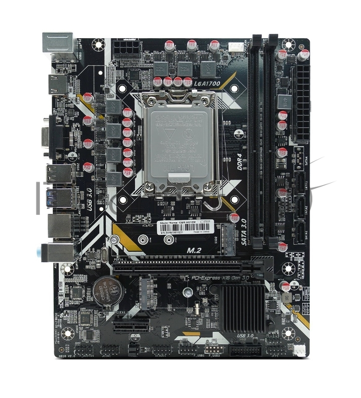 Материнская плата CBR H610M Chipset H610, Socket 1700, 2*DDR4, mATX, VGA+HDMI, 1*PCIEx16,2*PCIEx1,1*M.2(PCIe NVMe Gen3 x4 ), 3*SATA3, 2*USB2.0 + 2*USB3.0, LAN 1Gb