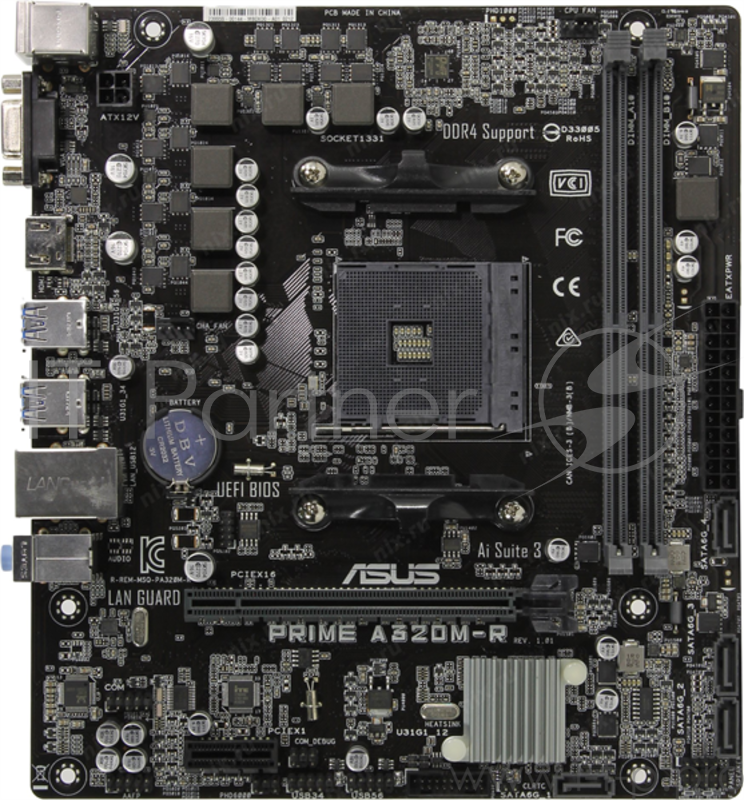 Мат. плата SocketAM4 ASUS PRIME A320M-R-SI (AMD A320, 2xDDR4, SATA III, RAID, PCI-E, D-Sub, HDMI, 1Гбит LAN, USB3.1, mATX)