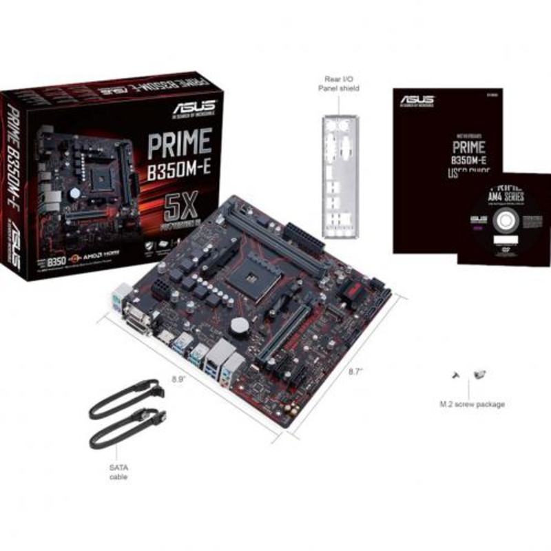 Мат. плата SocketAM4 ASUS PRIME B350M-E (AMD B350, 2xDDR4, M.2, SATA III, RAID, PCI-E, D-Sub, DVI, HDMI, 1Гбит LAN, USB3.1, mATX)