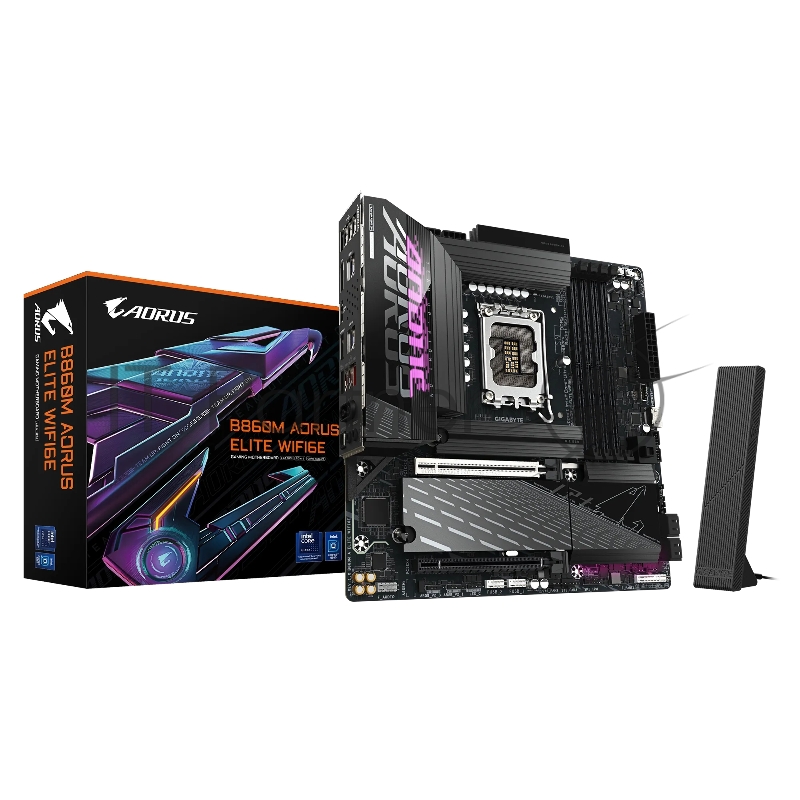 Материнская плата Gigabyte OEM B860M AORUS ELITE WIFI6E, Socket 1851, Intel®B860, 4xDDR5-6400, HDMI+DP, 2xPCI-Ex16, 4xSATA3(RAID 0/1/5/10), 3xM.2, 8Ch Audio, 1x2.5GbLan, WiFi, (4+4)xUSB2.0, (6+2)xUSB3.2, (0+1)xUSB Type-C™, mATX, RTL