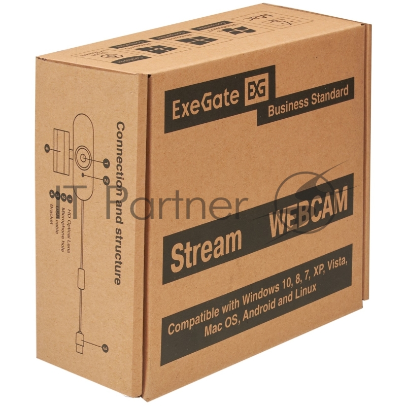 Веб-камера широкоугольная ExeGate Stream C925 Wide Full HD (2Мп, 1920х1080, 1080P,30fps, защитная шторка, фиксированный фокус, широкоугольный 4-линзовый объектив 79°, микрофон с шумоподавлением, универсальное крепление, USB, кабель 1,5 м, Windows 7/8