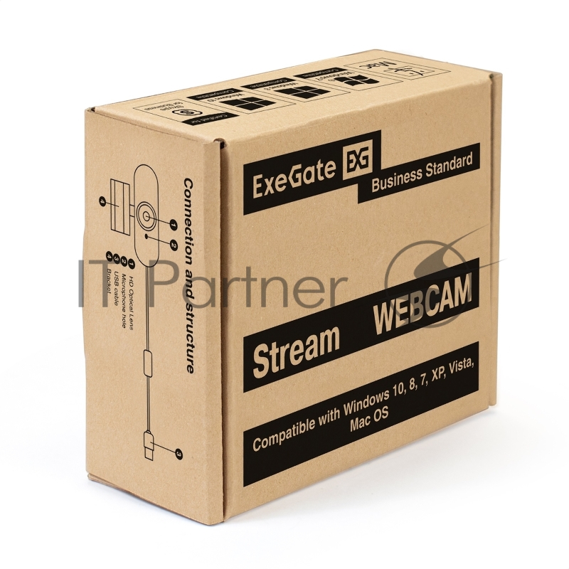 Веб-камера ExeGate Stream HD-4000 4K UHD AF (8Мп, 3840x2160, 30fps, автоматический фокус, поддержка H.264, защитная шторка, 4-линзовый объектив (стекло), стерео микрофон с шумоподавлением, универсальное крепление, USB, кабель 1,5 м, Windows 7/8/10/11