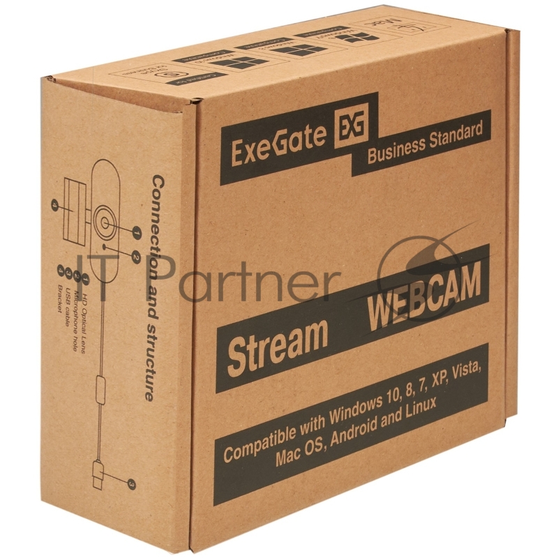 Веб-камера широкоугольная ExeGate Stream C940 Wide 2K AF (4Мп, 2560x1440, 30fps, поддержка H.264, автоматический фокус, защитная шторка, широкоугольный 4-линзовый (стекло) объектив 89°, микрофон с шумоподавлением, универсальное крепление, USB, кабель