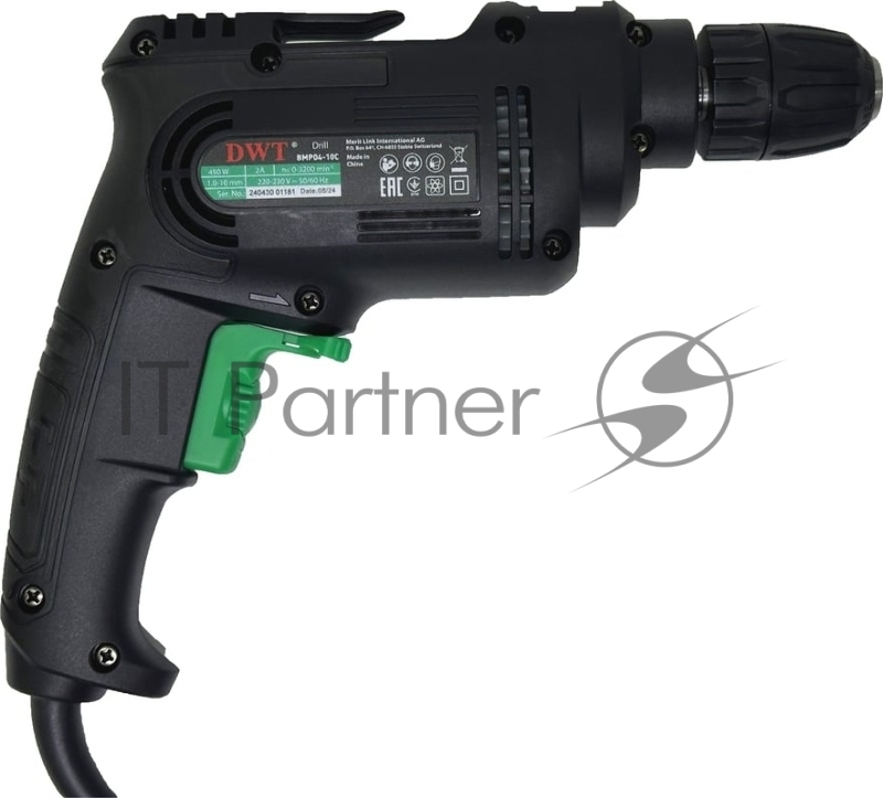 Дрель сетевая безударная DWT BMP04-10 C /450 Вт/до 3300 об.в мин/1.0-10 мм/реверс/кабель 2 м/черный (BMP04-10 C)