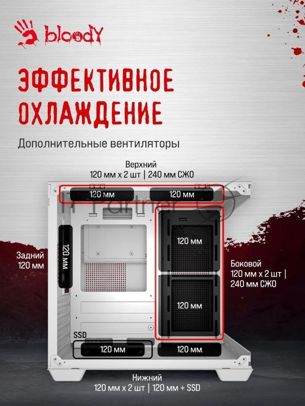 Компьютерный корпус Bloody CC-121 белый без БП mATX 7x120mm 1xUSB2.0 1xUSB3.0 audio