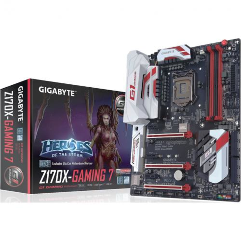 Мат. плата Socket1151 GIGABYTE GA-Z170X-GAMING 7 (iZ170, 4xDDR4, M.2, SATA III, RAID, 3xPCI-E, HDMI, DP, TB, 2x1Гбит LAN, USB3.1, ATX)