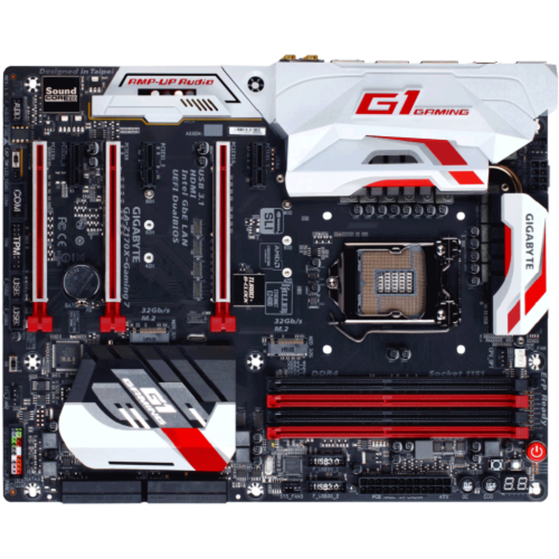 Мат. плата Socket1151 GIGABYTE GA-Z170X-GAMING 7 (iZ170, 4xDDR4, M.2, SATA III, RAID, 3xPCI-E, HDMI, DP, TB, 2x1Гбит LAN, USB3.1, ATX)