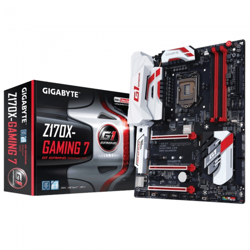 Мат. плата Socket1151 GIGABYTE GA-Z170X-GAMING 7 (iZ170, 4xDDR4, M.2, SATA III, RAID, 3xPCI-E, HDMI, DP, TB, 2x1Гбит LAN, USB3.1, ATX)
