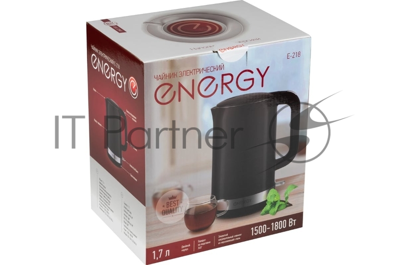 Чайник электрический Energy E-218 1.7л, двойной корпус, черный