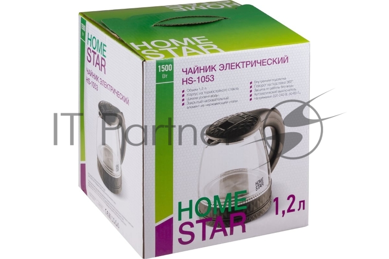 Чайник электрический Homestar HS-1053 1.2л. стекло, пластик, черный