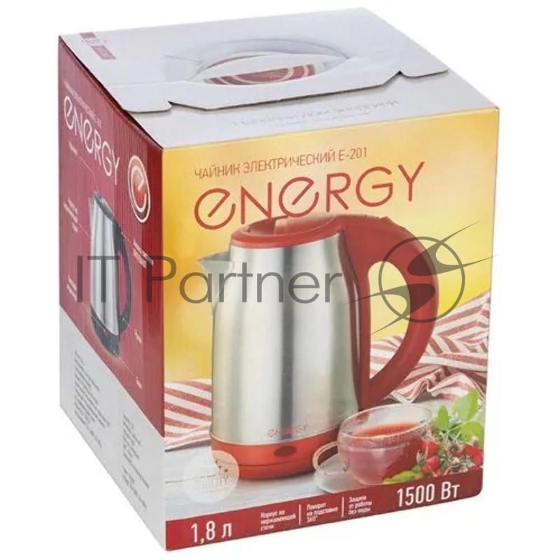 Чайник электрический ENERGY E-201 1,8 л, сталь, красный (164125)