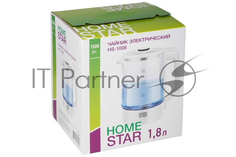 Чайник Homestar HS-1008 (1,8 л), стекло, белый