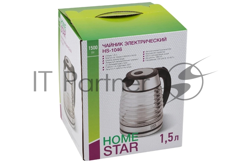 Чайник электрический Homestar HS-1046 1,5 л. стекло, пластик, черный