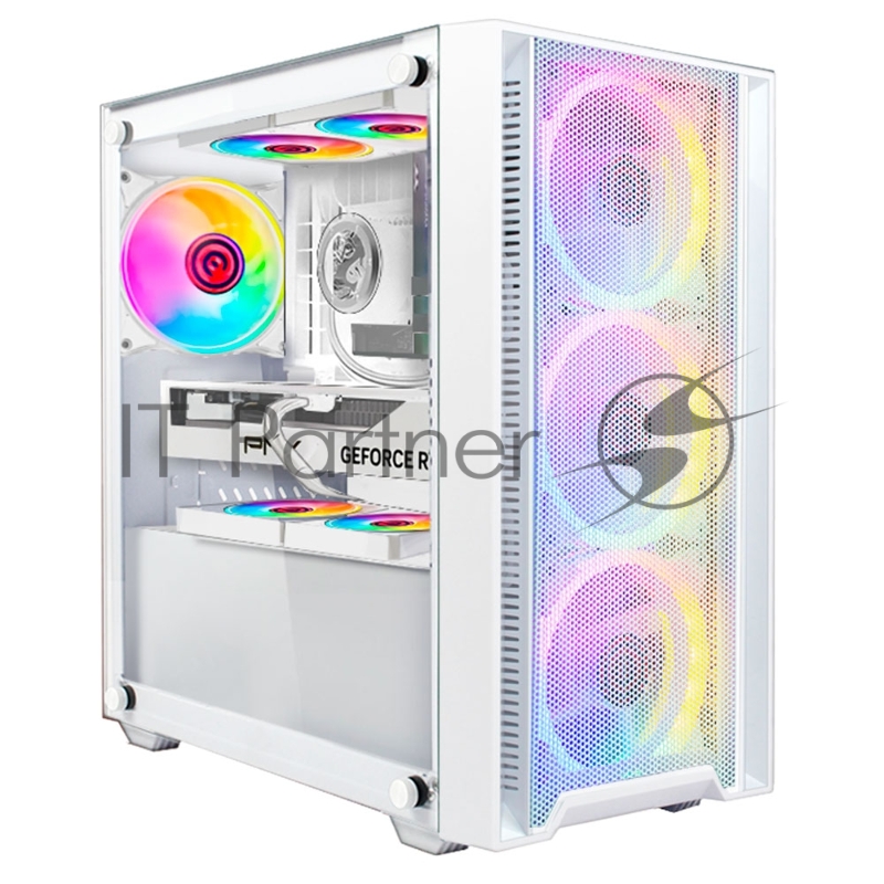 Корпус Ginzzu CL640 mATX FAN 4*12FRGB передняя панель Сетка Белый