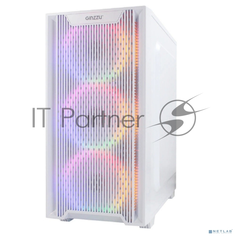 Корпус Ginzzu CL660 mATX FAN 4*12FRGB передняя панель Решетка Белый