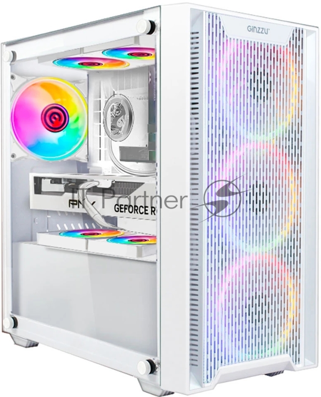 Корпус Ginzzu CL660 mATX FAN 4*12FRGB передняя панель Решетка Белый
