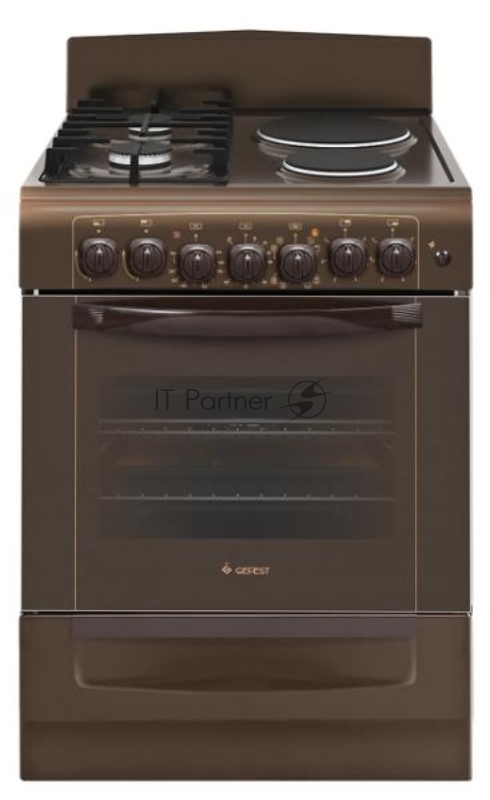 Плита комбинированная Gefest ПГЭ 6112-02 0137 коричневый, конфорок 2 газовых и 2 электрических, духовка 55 л, 60 см x 85 см x 60 см