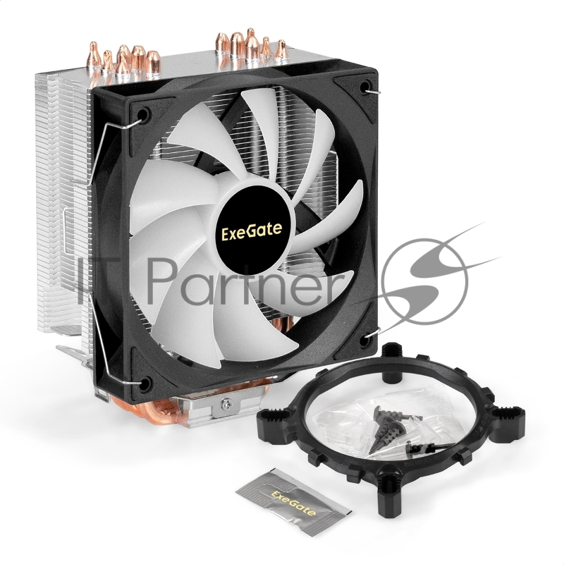 Кулер ExeGate Wizard EXX600-PWM.FRGB (Al+Cu, 6 тепл.трубки, LGA775/1150/1151/1155/1156/120 TDP 180W, Fan 120mm PWM, 800-2400RPM, Hydro bearing, 4pin, 11-24db, 540г, FRGB подсветка, с термопаст