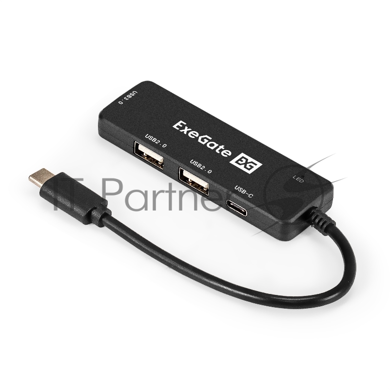 USB-Хаб (концентратор) 4-в-1 ExeGate DUB-211C (кабель-адаптер USB3.0 Type-C --> 2xUSB2.0, 1xUSB3.0 (5GB/s), Type-C DATA (480MB/s), Plug&Play, черный)