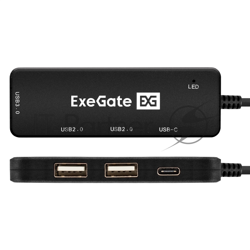 USB-Хаб (концентратор) 4-в-1 ExeGate DUB-211C (кабель-адаптер USB3.0 Type-C --> 2xUSB2.0, 1xUSB3.0 (5GB/s), Type-C DATA (480MB/s), Plug&Play, черный)