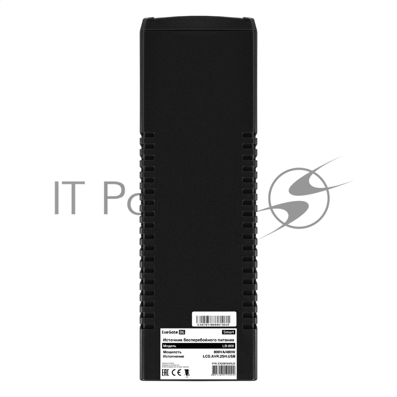 Источник бесперебойного питания ExeGate Smart LB-800.LCD.AVR.2SH.USB (800VA/480W, LCD, AVR, 2*Schuko, USB, батарея 12V 9Ah, Black)