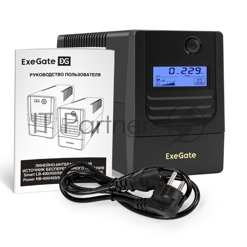 Источник бесперебойного питания ExeGate Smart LB-800.LCD.AVR.4C13 (800VA/480W, LCD, AVR, 4*C13, батарея 12V 9Ah, Black)