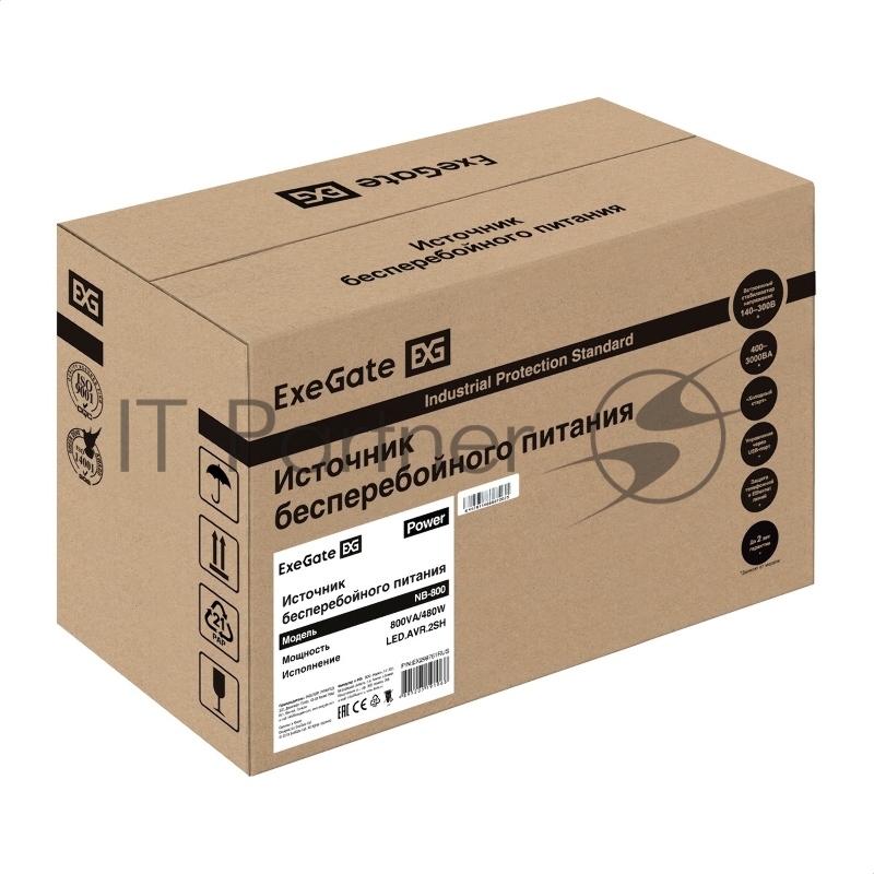 Источник бесперебойного питания ExeGate Power NB-800.LED.AVR.2SH (800VA/480W, LED, AVR, 2*Schuko, батарея 12V 9Ah, Black)