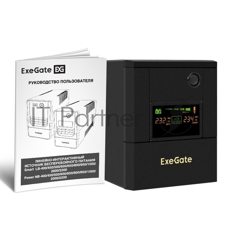Источник бесперебойного питания ExeGate Smart LB-2200.LCD.AVR.8C13 (2200VA/1300W, цветной LCD, AVR, 8*C13, батарея 12V 9Ah - 2 шт., металлический корпус, Black)