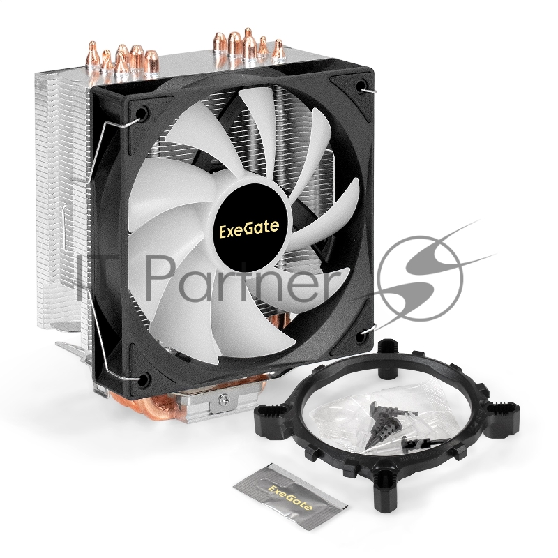 Кулер ExeGate Wizard EXX600-PWM.FRGB (Al+Cu, 6 тепл.трубки, LGA775/1150/1151/1155/1156/120 TDP 180W, Fan 120mm PWM, 800-2400RPM, Hydro bearing, 4pin, 11-24db, 540г, FRGB подсветка, с термопаст