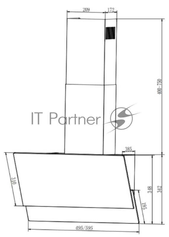 Вытяжка наклонная Elikor Vertex WH 50 белый, 50 см, 750 куб. м/ч, 56 дБ