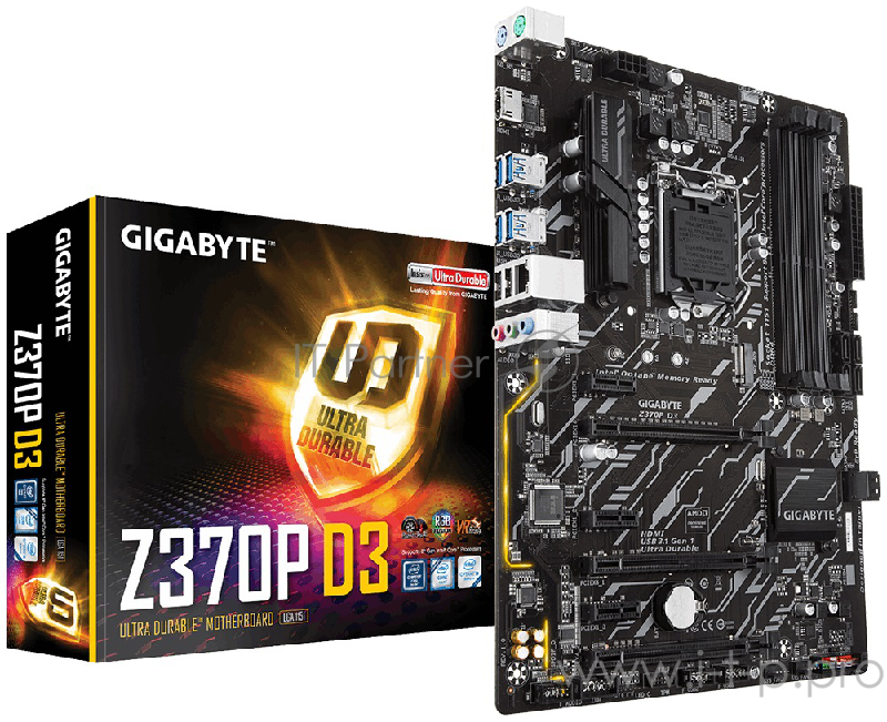 Мат. плата Socket1151 GIGABYTE Z370P D3 (iZ370, 4xDDR4, M.2, SATA III, RAID, 3xPCI-E, HDMI, 1Гбит LAN, USB3.1, ATX)