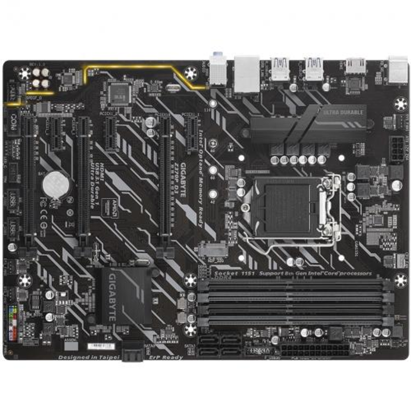 Мат. плата Socket1151 GIGABYTE Z370P D3 (iZ370, 4xDDR4, M.2, SATA III, RAID, 3xPCI-E, HDMI, 1Гбит LAN, USB3.1, ATX)