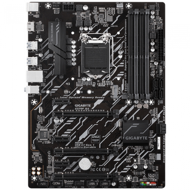 Мат. плата Socket1151 GIGABYTE Z370P D3 (iZ370, 4xDDR4, M.2, SATA III, RAID, 3xPCI-E, HDMI, 1Гбит LAN, USB3.1, ATX)
