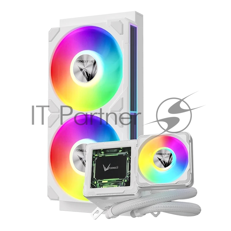 Система жидкостного охлаждения Formula V Line Cryo Wing Digi 240 WH, 240mm, LCD 2.73, 2x120mm, ARGB fans, LGA115X/1200/1700/1851/1366/20 AM3/AM4/AM5/Ryzen3/Ryzen5/Ryze